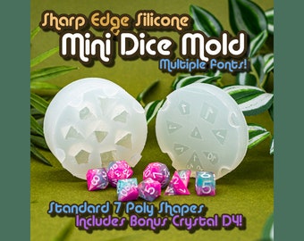 MINI DICE Sharp Edge Dice Mold -7 Dice DnD Set + Bonus Crystal d4 - Druid Dice