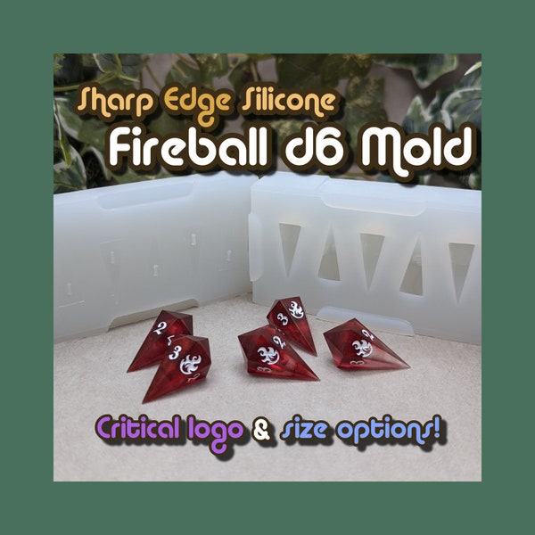 D6 Fireball Dice Molds in 8,10,12 Count - Sharp Edge Style Dice - Special Critical logo option - Druid Dice