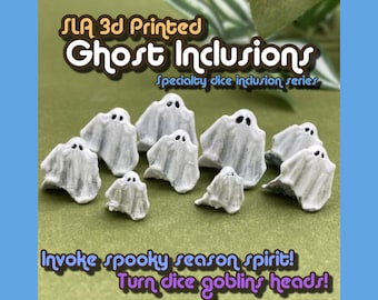 Paintable Ghost Dice Inclusions! Sizes for Full Sets, d20s and Jumbos - 3D Printed Ghosts for Fall and Halloween Dice - Druid Dice