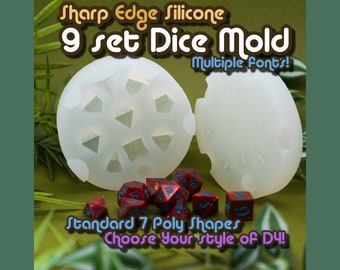 9 Piece Sharp Edge Dice Mold - 7 Dice Set + Bonus Advantage D20 & Pendant Crystal D4 - Druid Dice