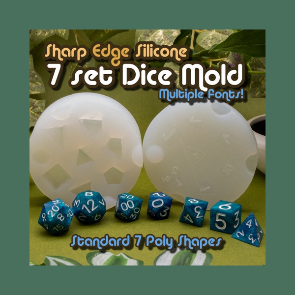 7 Piece Dice Mold DnD TTRPG Set - Sharp Edge Dice Mold - Choose your d4 - Druid Dice
