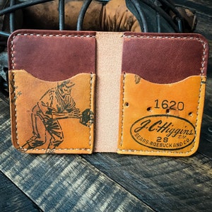 Repurposed Baseball Glove Leather Vertical Bi-Fold Wallet, Minimalist Wallet, Handmade, Horween Leather, Baseball Gift