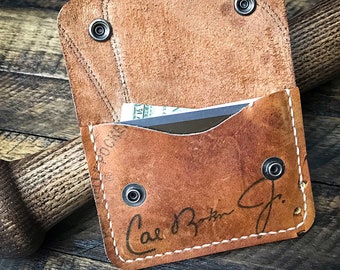 Cal Ripken Jr. Baseball Glove Leather Snap Wallet, Minimalist Leather Wallet