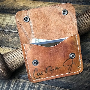Cal Ripken Jr. Guante de béisbol cuero Snap Wallet, Minimalista Cartera de cuero