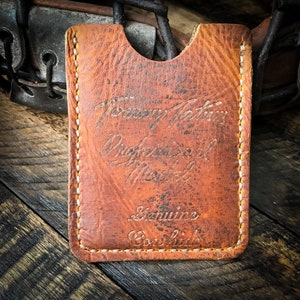 Tommy Tatum Guante de béisbol Funda de tarjeta de cuero, cartera de cuero minimalista, hecha a mano