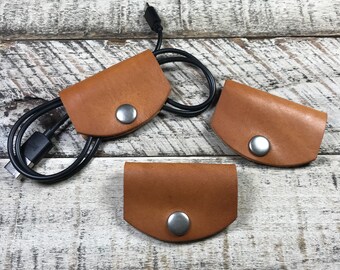 Leather Cord Taco-Teal Leather Phone Charger Holder-Leather Cord Organizer-Leather Earbud Case-Horween Leather Cord Taco-Stocking Stuffer