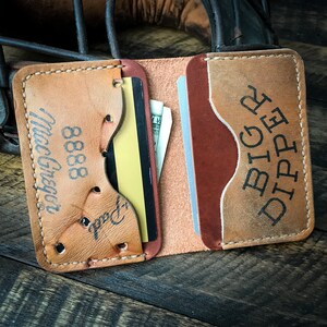 Guante de béisbol reutilizado De cuero Bi Fold Wallet, Billetera minimalista, Hecho a mano, Cuero Horween