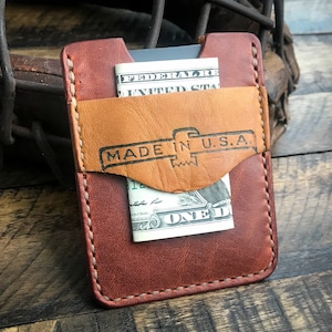 Funda de cuero para guantes de béisbol reutilizada, Cartera de cuero minimalista, Hecha a mano