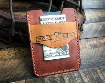 Repurposed Baseball Glove Leather Card Sleeve, Minimalist Leather Wallet, Handmade