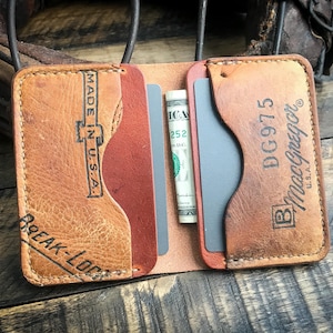 Cartera plegable de cuero reciclado con forma de guante de béisbol, billetera minimalista, hecha a mano, cuero Horween