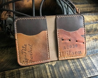 Repurposed Baseball Glove Leather Vertical Bi-Fold Wallet, Minimalist Wallet, Handmade, Horween Leather, Baseball Gift