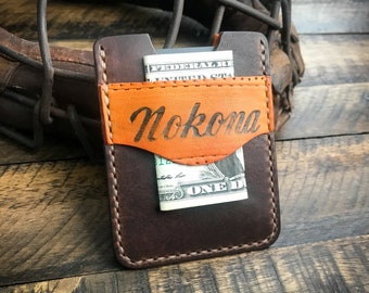 Nokona Repurposed Baseball Glove Leather Card Sleeve, Minimalist Leather Wallet, Handmade