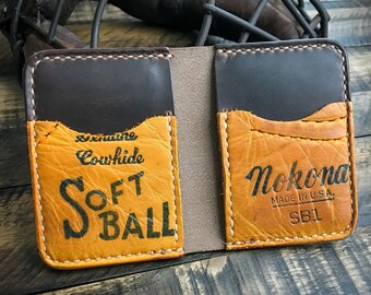 Repurposed Softball Glove Leather Wallet: Handmade Horween Bi-Fold
