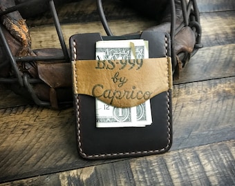 Repurposed Baseball Glove Leather Card Sleeve, Minimalist Leather Wallet, Handmade