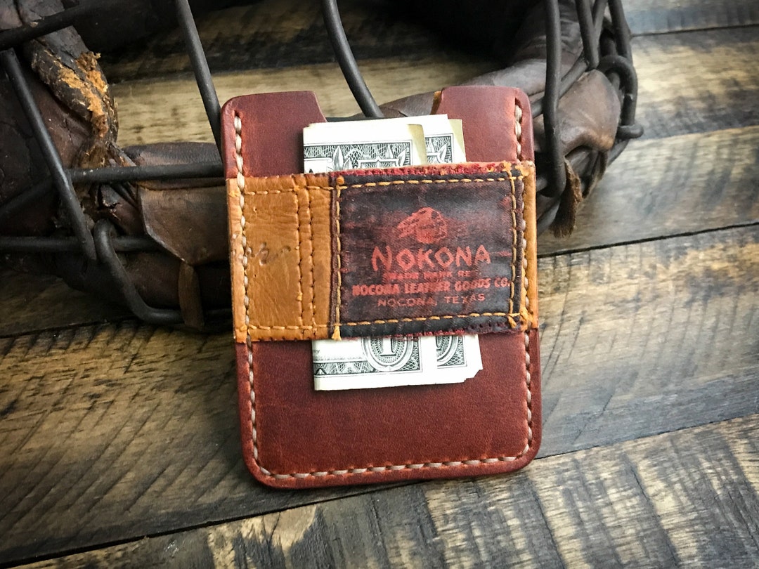 NOKONA Ballglove Leather Wallet – Made In USA From Genuine Baseball Glove Leather, Bifold With American Flag Design