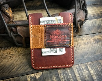 Nokona Repurposed Baseball Glove Leather Card Sleeve, Minimalist Leather Wallet, Handmade