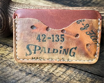 Spalding Baseball Glove Leather Wallet, Minimalist Leather Wallet