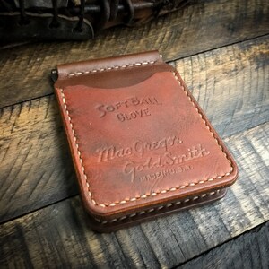 Cartera de clip de dinero de cuero de guante de béisbol reutilizada, cartera minimalista, hecha a mano, titular de la tarjeta de clip de dinero