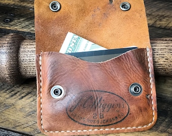 Baseball Glove Leather Snap Wallet, Minimalist Leather Wallet
