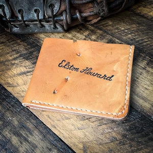 Elston Howard reutilizó guante de béisbol de cuero bi-fold wallet, billetera minimalista, hecho a mano, Horween, regalo de béisbol, New York Yankees