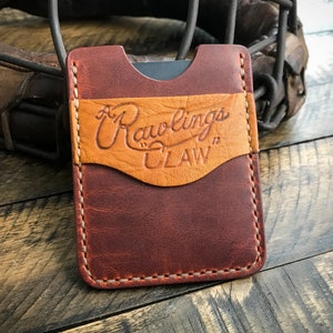 Funda de tarjeta de cuero de guante de béisbol reutilizada, cartera de cuero minimalista, hecha a mano