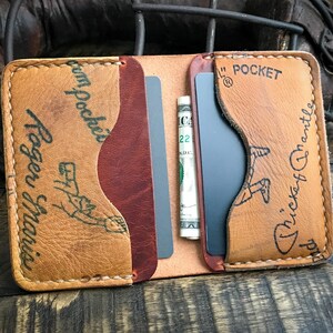 Cartera de cuero plegable con guante de béisbol reutilizado de Mickey Mantle Roger Maris, billetera minimalista, hecha a mano, cuero Horween, Yankees de Nueva York