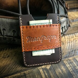 Funda de tarjeta de cuero de guante de béisbol reutilizada, cartera de cuero minimalista, hecha a mano