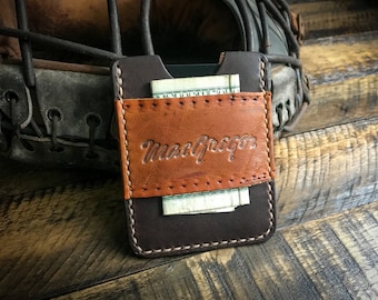 Repurposed Baseball Glove Leather Card Sleeve, Minimalist Leather Wallet, Handmade