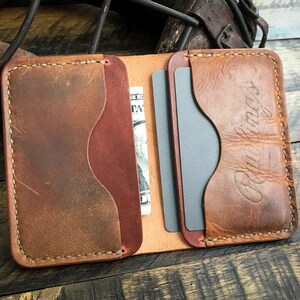 Cartera plegable de cuero de guante de béisbol reutilizada, Cartera minimalista, Hecha a mano, Cuero Horween