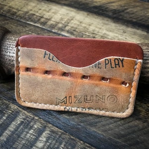 Cartera de cuero con guante de béisbol reutilizado, Cartera de cuero minimalista, Horween