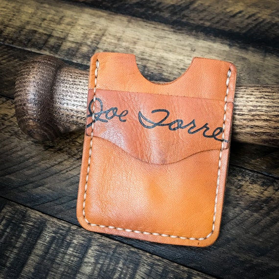 Joe Torre Repurposed Baseball Glove Leather Card Sleeve, Minimalist Leather Wallet, Handmade, New York Yankees
