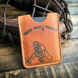 Funda de cuero para tarjetas con forma de guante de béisbol reutilizado, billetera de cuero minimalista, hecha a mano