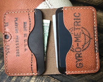 Repurposed Vintage Football Leather Bi Fold Wallet, Minimalist Wallet, Handmade, Horween Leather