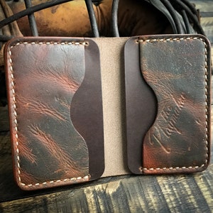 Cartera plegable de cuero de guante de béisbol reutilizada, cartera minimalista, hecha a mano, cuero Horween