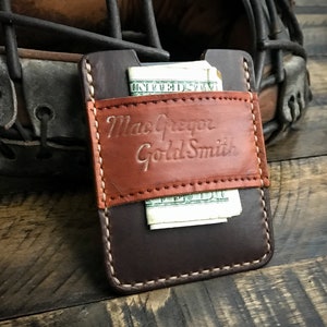 Funda de tarjeta de cuero de guante de béisbol reutilizada, cartera de cuero minimalista, hecha a mano