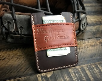 Repurposed Baseball Glove Leather Card Sleeve, Minimalist Leather Wallet, Handmade