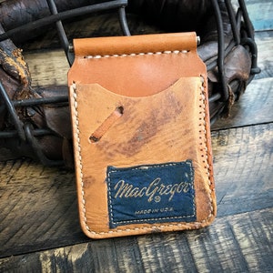 Cartera de clip de dinero de cuero de guante de béisbol reutilizada, cartera minimalista, hecha a mano, titular de la tarjeta de clip de dinero