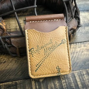 Cartera de clip de dinero de cuero de guante de béisbol reutilizada, cartera minimalista, hecha a mano, titular de la tarjeta de clip de dinero