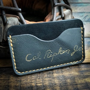Cal Ripken Jr Reutilizado Guante de béisbol Cartera de cuero, Cartera de cuero minimalista, Baltimore Orioles