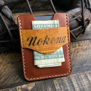 Funda de cuero para tarjetas con diseño de guante de béisbol reutilizado de Nokona, billetera de cuero minimalista, hecha a mano