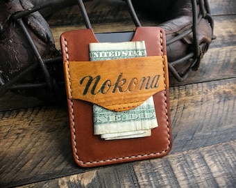 Nokona Repurposed Baseball Glove Leather Card Sleeve, Minimalist Leather Wallet, Handmade
