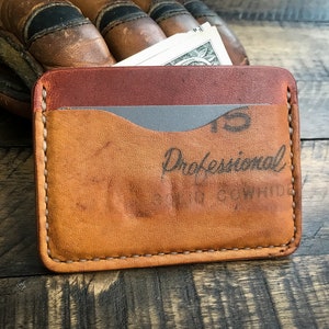 Cartera de cuero de guante de hockey Cooper reutilizada, Cartera de cuero minimalista, Horween, Regalo de hockey