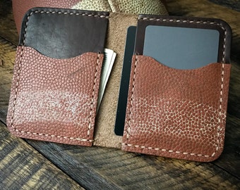 Repurposed Vintage Football Leather Vertical Bi-Fold Wallet, Minimalist Wallet, Handmade, Horween Leather