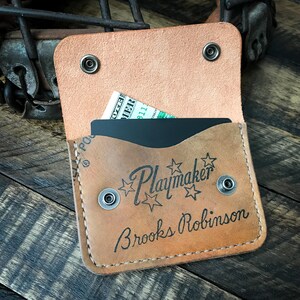 Brooks Robinson Guante de béisbol Cartera de cuero Snap, Billetera de cuero minimalista, Horween, Baltimore Orioles