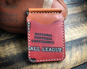 Repurposed Football Leather Money Clip Wallet: Handmade Minimalist Card Holder