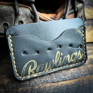 Cartera de cuero de guante de béisbol reutilizada, billetera de cuero minimalista