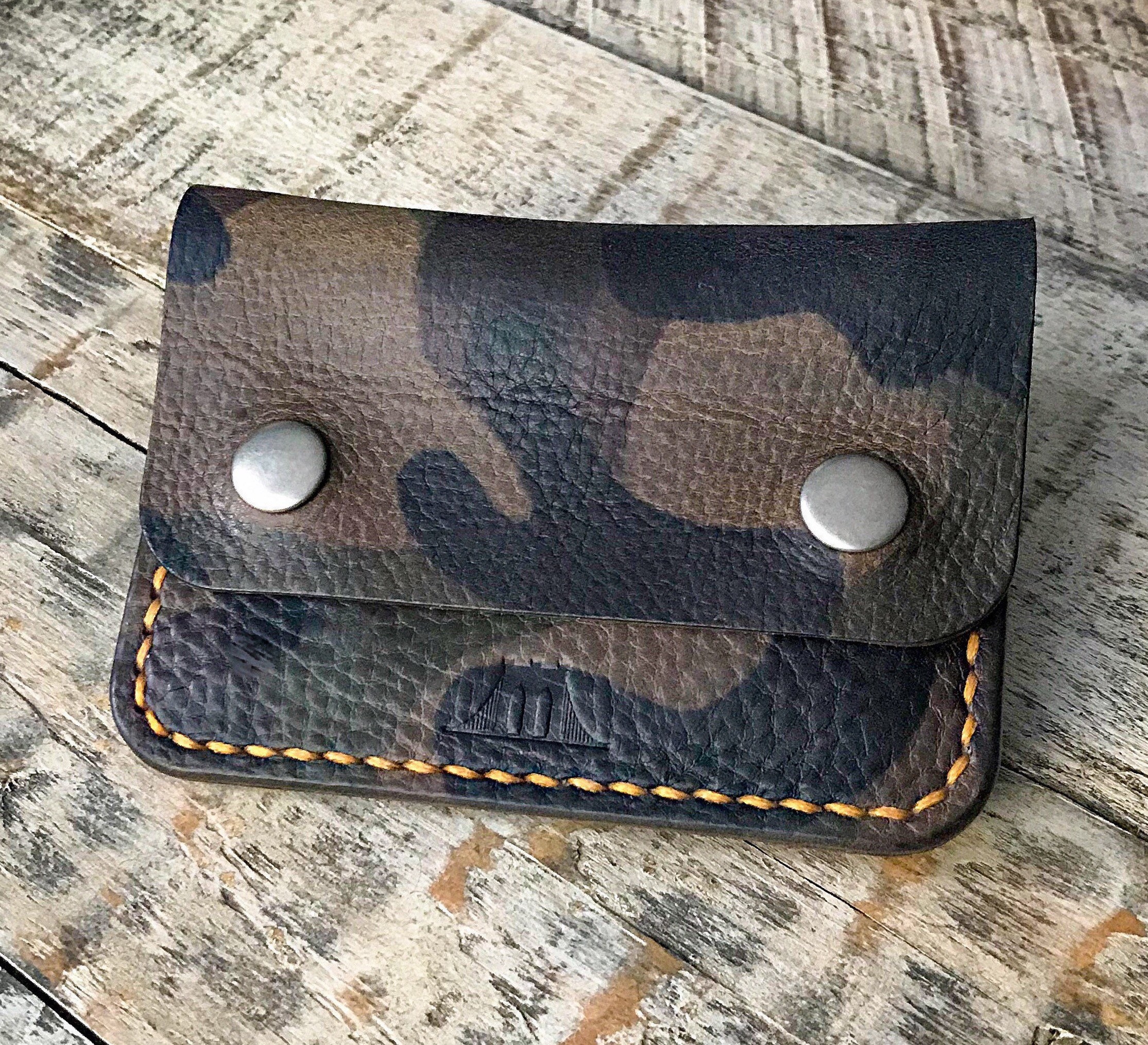 Camouflage Leather Minimalist Leather Snap Wallet EDC Camo Etsy