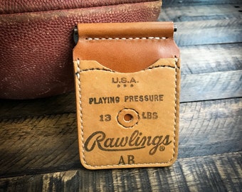 Repurposed Football Leather Money Clip Wallet: Handmade Minimalist Card Holder