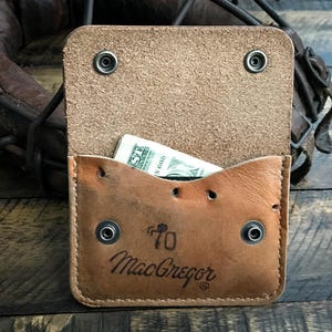Cartera snap de cuero de guante de béisbol reutilizada, cartera de cuero minimalista