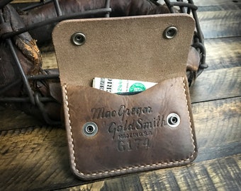 Repurposed Baseball Glove Leather Wallet: Handmade Minimalist Snap Card Holder